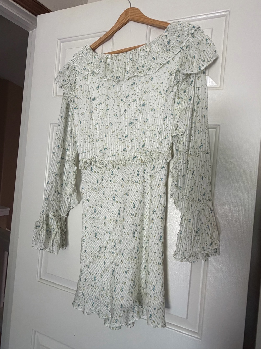 Free People Light Green Floral Ruffle Mini Dress - Picture 3 of 4